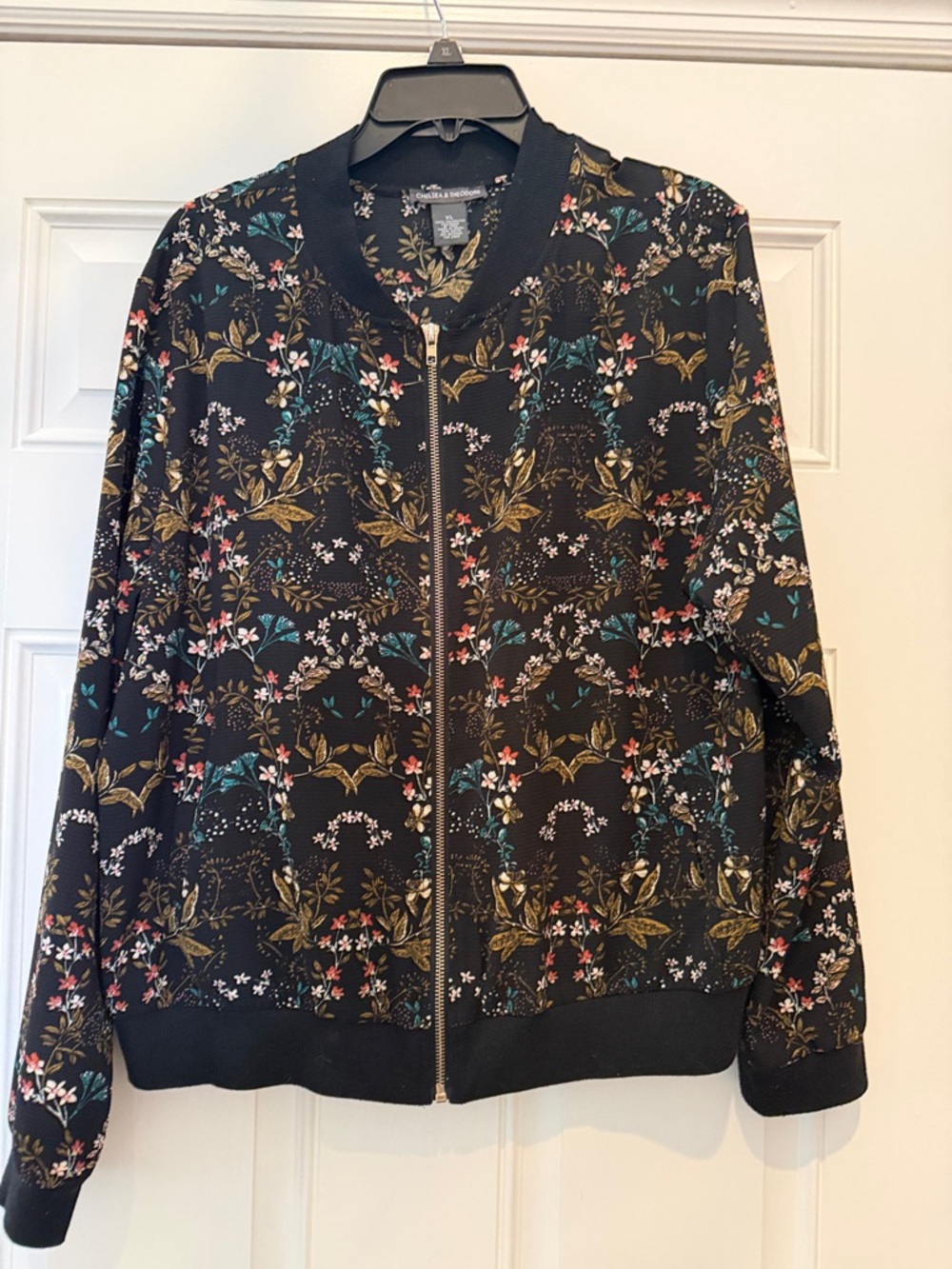 Chelsea & Theodore Zip Front Bomber Jacket Floral